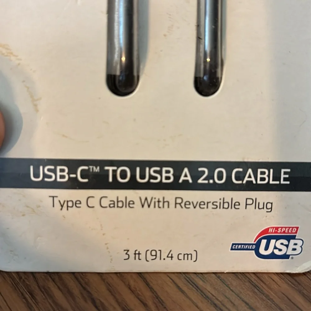 NWT NIP ONN 3 Ft Foot USB-C to USB A 2.0 Cable Type 3 Cable with Reversible Plug